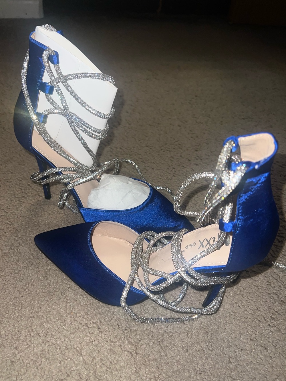 Satin Lace-Up Pointed Toe Heels in Royal Blue